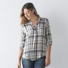 Women's Sonoma Goods For Life&trade; Plaid Top, Size: Large, Dark Blue