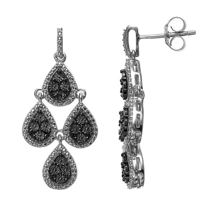 Sterling Silver Textured Teardrop Kite Earrings, Women's, Black