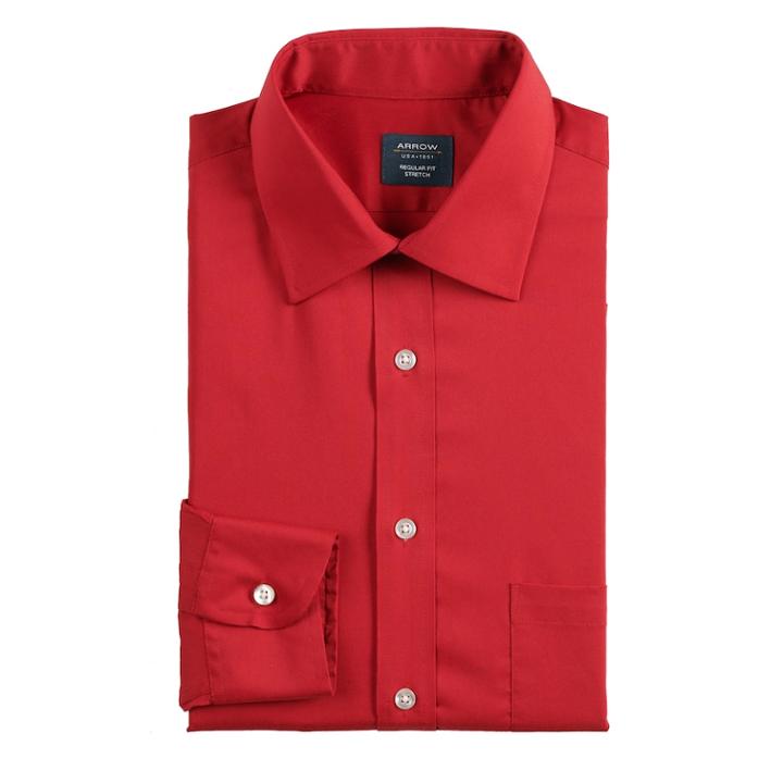 Men's Arrow Regular-fit Stretch Spread-collar Dress Shirt, Size: Xl-32/33, Red