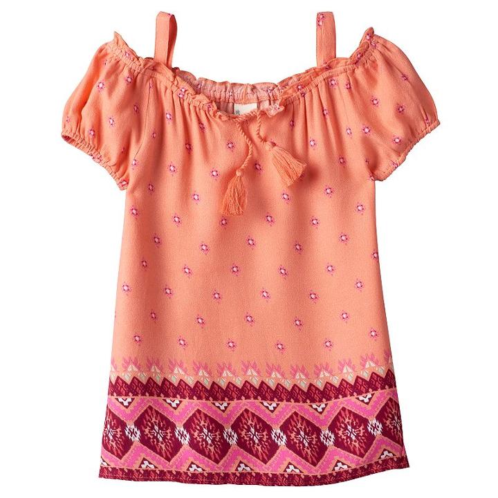 Girls 7-16 & Plus Size Mudd&reg; Tassel Patterned Off Shoulder Top, Girl's, Size: 7-8, Lt Orange