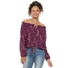 Juniors' Rewind Floral Off-the-shoulder Top, Teens, Size: Xl, Dark Red