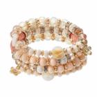 Brown Bead & Composite Shell Disc Coil Bracelet, Women's, Med Beige
