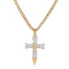 Gold Tone Crystal Cross Pendant Necklace, Men's, White