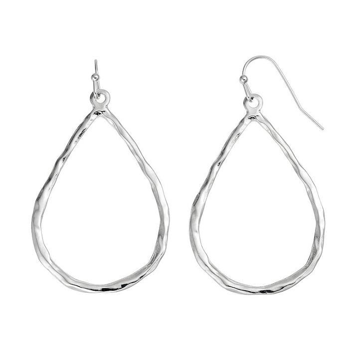 Apt. 9&reg; Nickel Free Hammered Open Teardrop Earrings, Women's, Silver
