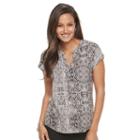 Petite Dana Buchman Printed Splitneck Top, Women's, Size: L Petite, Black