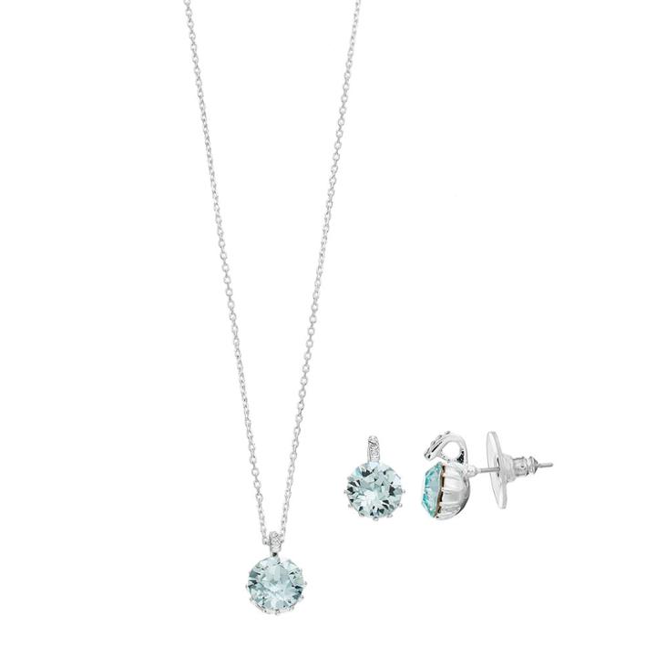 Brilliance Silver Plated Pendant & Stud Earring Set With Swarovski Crystals, Women's, Light Blue