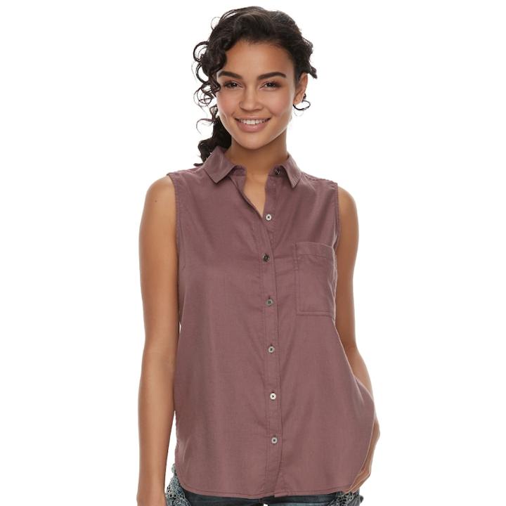 Juniors' So® Sleeveless Shirt, Teens, Size: Xl, Beig/green (beig/khaki)