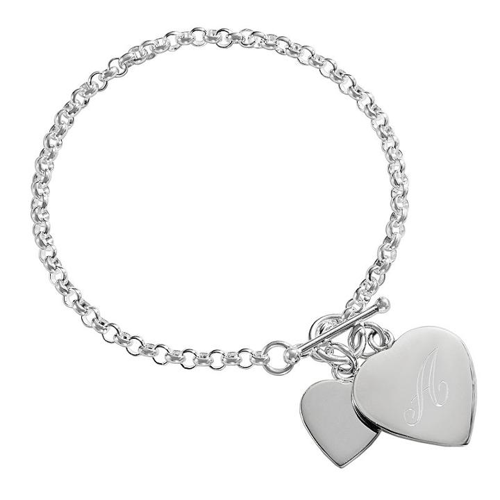 Sweet Sentiments Sterling Silver Initial Heart Charm Bracelet, Women's, Size: 7.25, Grey