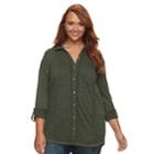 French Laundry Plus Size Long Roll Tab Sleeve Button Front Tunic, Women's, Size: 1xl, Green Oth