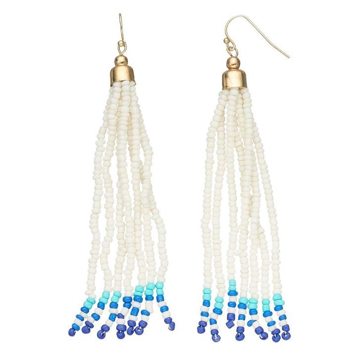 Blue Seed Bead Nickel Free Tassel Drop Earrings, Women's, Multicolor