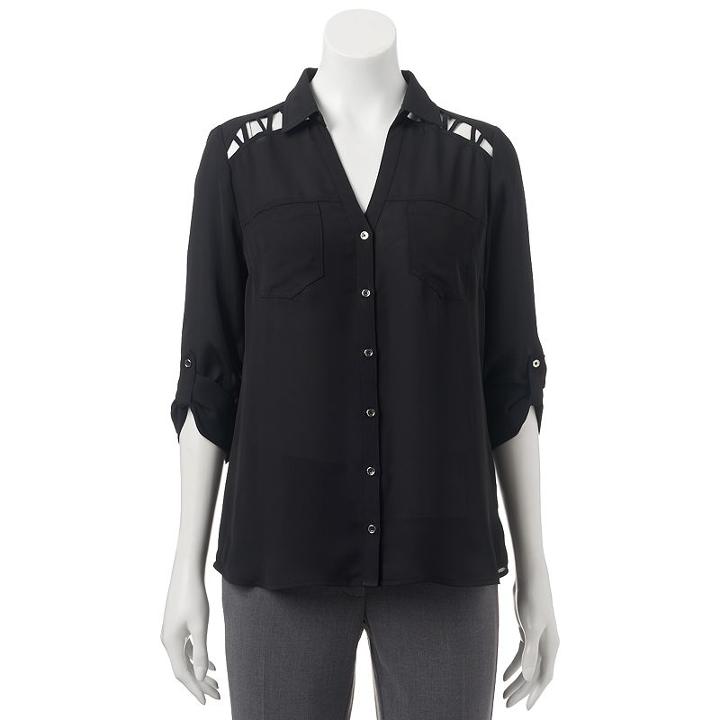 Juniors' Candie's&reg; Lattice Button Down Top, Girl's, Size: Xs, Black
