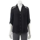 Juniors' Candie's&reg; Lattice Button Down Top, Girl's, Size: Xs, Black
