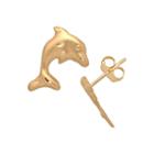 14k Gold Textured Dolphin Stud Earrings - Kids, Girl's, Yellow