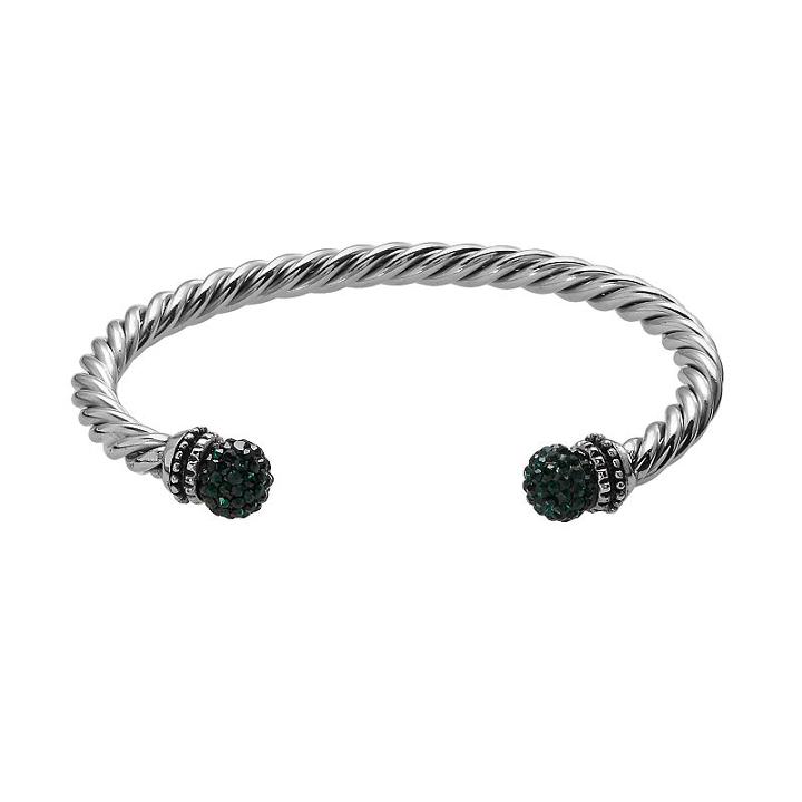 Stainless Steel Crystal Rope Cuff Bracelet, Women's, Green