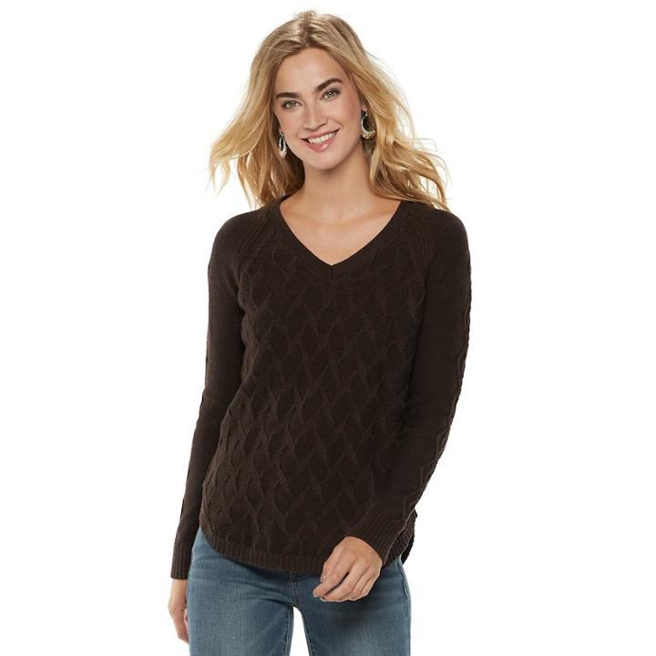 Women's Sonoma Goods For Life&trade; Geometric Twist Cable-knit Sweater, Size: Medium, Dark Brown
