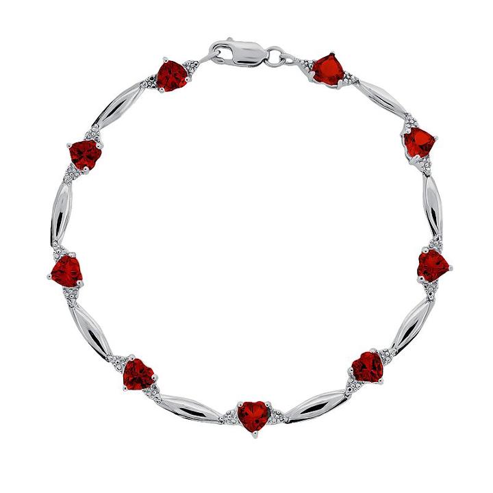 Sterling Silver Garnet And Diamond Accent Heart Bracelet, Women's, Size: 7.5