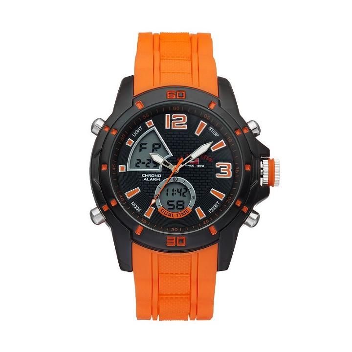 U.s. Polo Assn. Men's Dual Time Analog-digital Watch - Us9505, Size: Xl, Orange