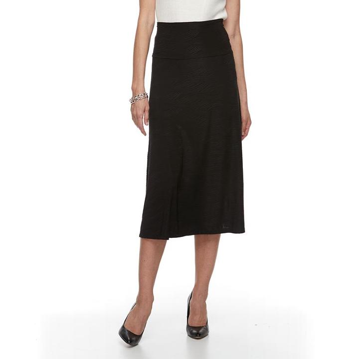 Women's Dana Buchman Fold-over Waistband Midi Skirt, Size: Large, Black