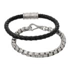 1913 Men's Stainless Steel Box Chain & Braided Leather Bracelet Set, Size: 8.5