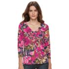 Women's Caribbean Joe Abstract 3/4 Sleeve Top, Size: Small, Dark Pink