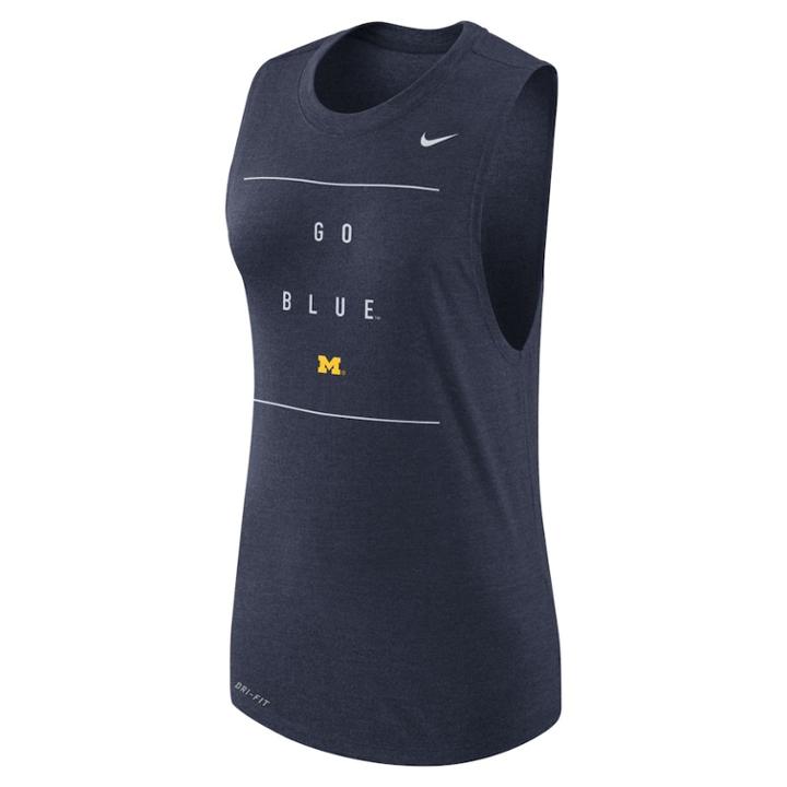 Women's Nike Michigan Wolverines Dri-fit Muscle Tank Top, Size: Large, Blue (navy)