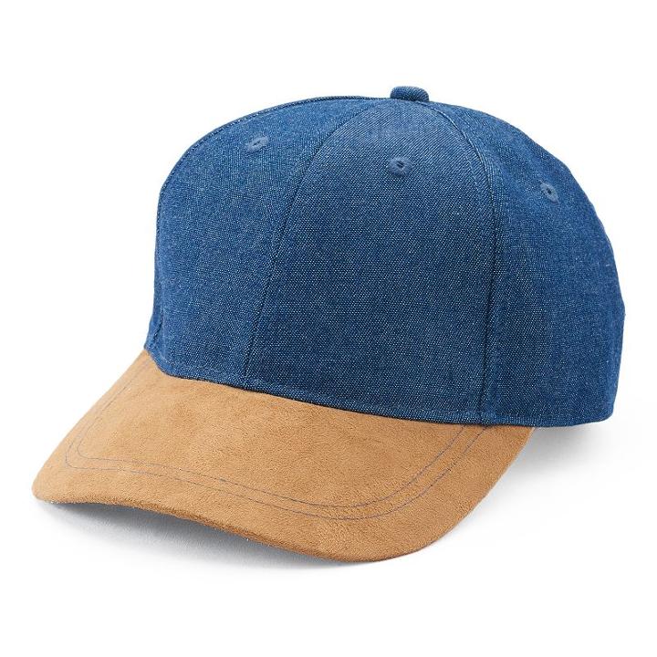 Mudd, Women's &reg; Denim & Faux Suede Baseball Hat, Blue