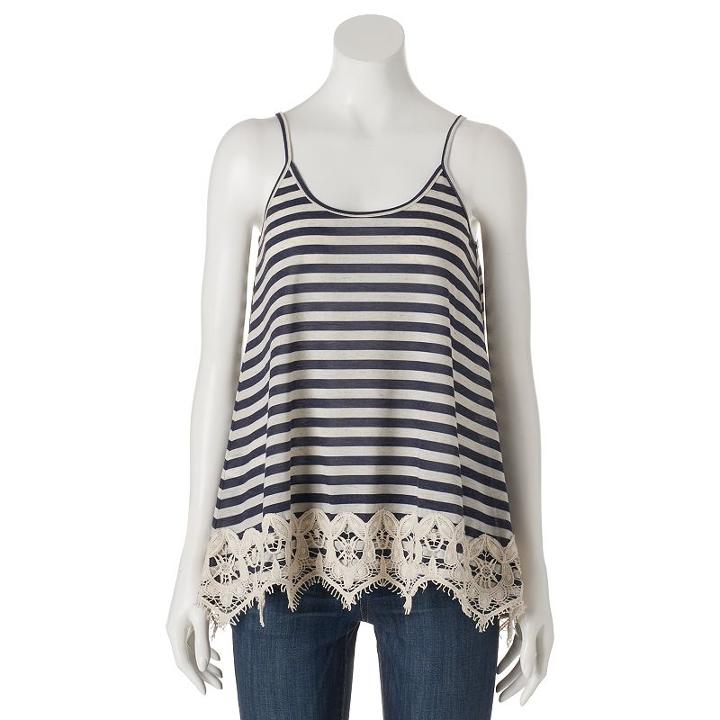 Juniors' Rewind Crochet Trim Tank, Girl's, Size: Medium, Blue Other