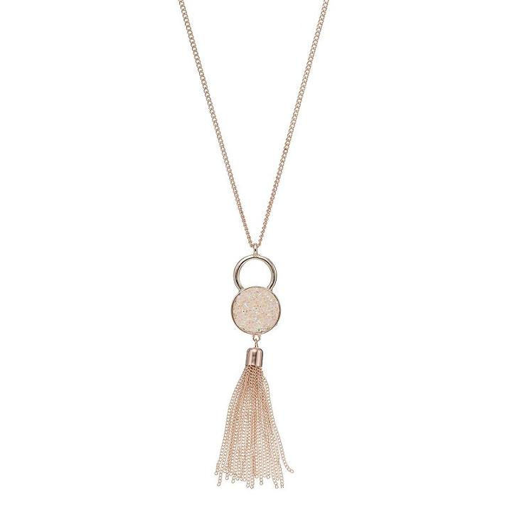 Long Disc Tassel Pendant Necklace, Women's, Light Pink
