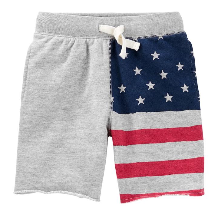 Boys 4-12 Oshkosh B'gosh&reg; American Flag Patriotic Knit Shorts, Size: 7, Light Grey