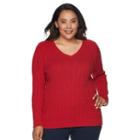 Plus Size Croft & Barrow&reg; Cable-knit V-neck Sweater, Women's, Size: 3xl, Med Red