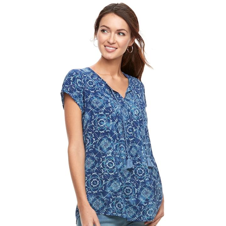 Women's Sonoma Goods For Life&trade; Pintuck Tee, Size: Xl, Dark Blue