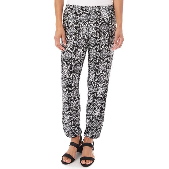 Women's Apt. 9&reg; Elastic Ankle Soft Pants, Size: Large, Black White Medallion