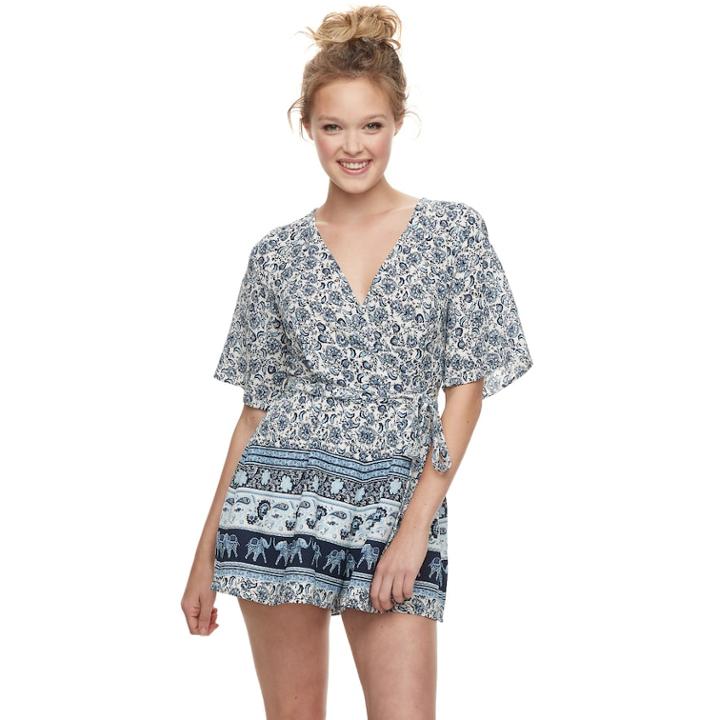Juniors' Three Pink Hearts Printed Romper, Teens, Size: Medium, Natural