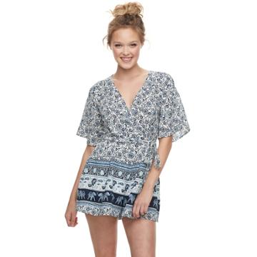 Juniors' Three Pink Hearts Printed Romper, Teens, Size: Medium, Natural