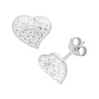 Sterling Silver Crystal Heart Stud Earrings, Women's, White