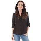 Juniors' Iz Byer California Roll-tab Shirt, Teens, Size: Xs, Black