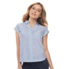 Petite Apt. 9&reg; Poplin Short Sleeve Shirt, Women's, Size: Xs Petite, Med Blue