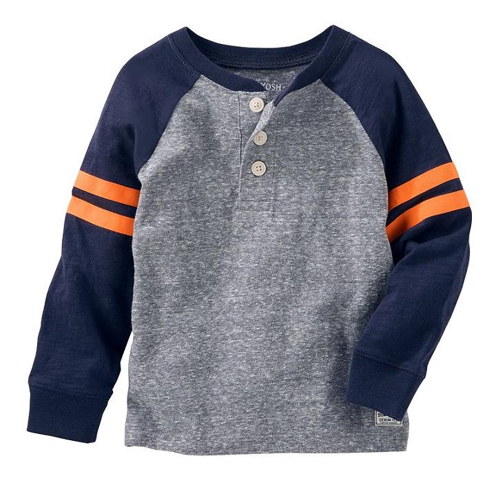 Boys 4-12 Oshkosh B'gosh&reg; Raglan Striped Sleeve Henley, Size: 5, Blue