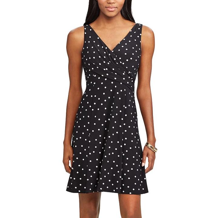 Women's Chaps Polka-dot Fit & Flare Dress, Size: Xl, Black