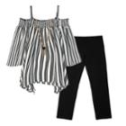Girls 7-16 Iz Amy Byer Striped Top With Necklace & Pants Set, Size: Medium, White