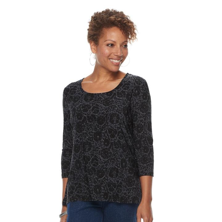 Petite Croft & Barrow&reg; Printed Top, Women's, Size: M Petite, Black
