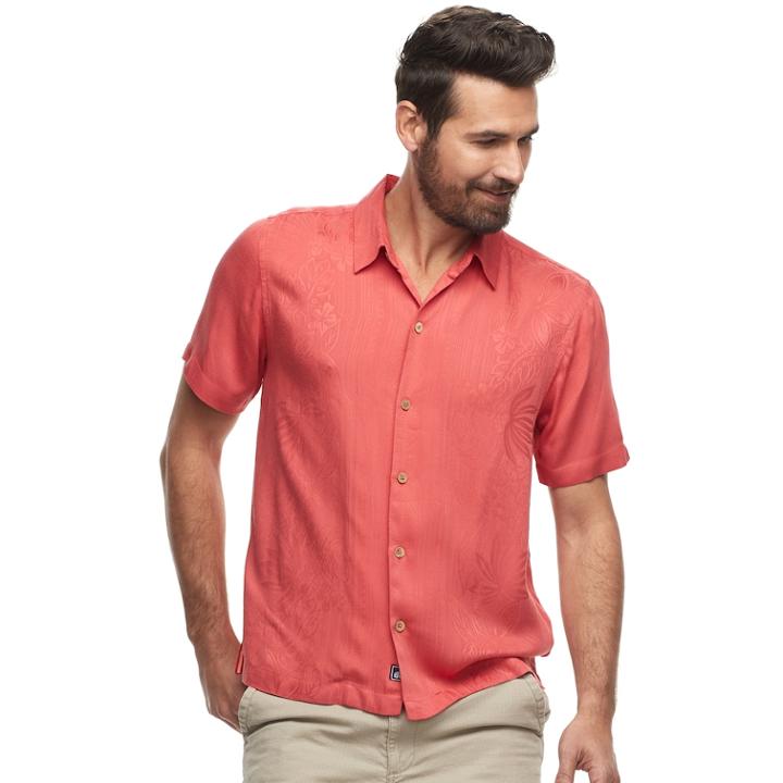 Men's Caribbean Joe Casual Fiji Floral Button-down Shirt, Size: Large, Red