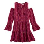 Girls Plus Size Mudd&reg; Cold-shoulder Bell Sleeve Patterned Dress, Size: 20 1/2, Red