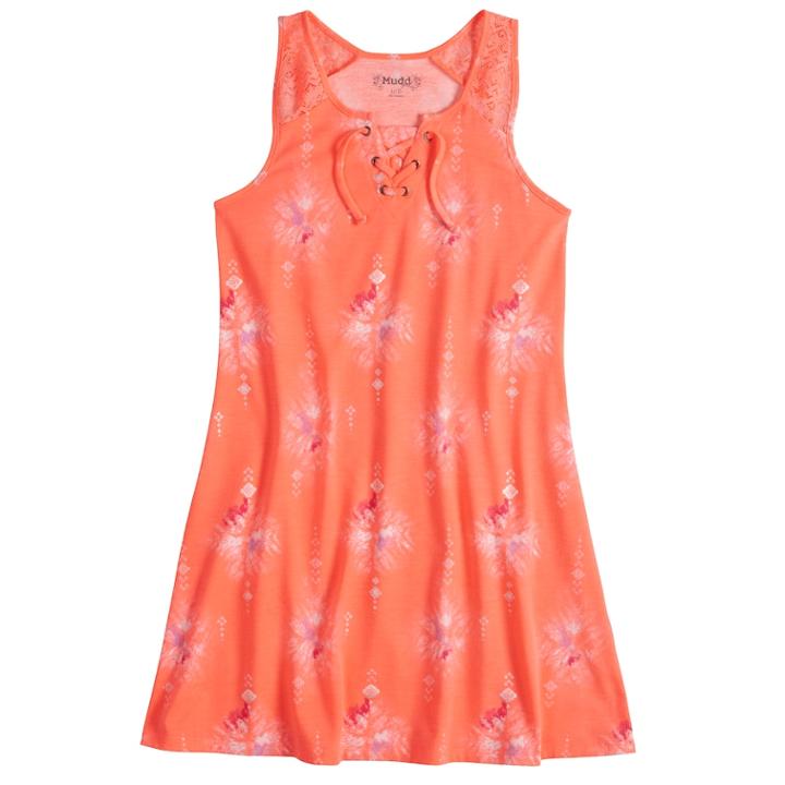 Girls 7-16 Mudd&reg; Printed Crochet Dress, Size: Xxl/16, Brt Orange