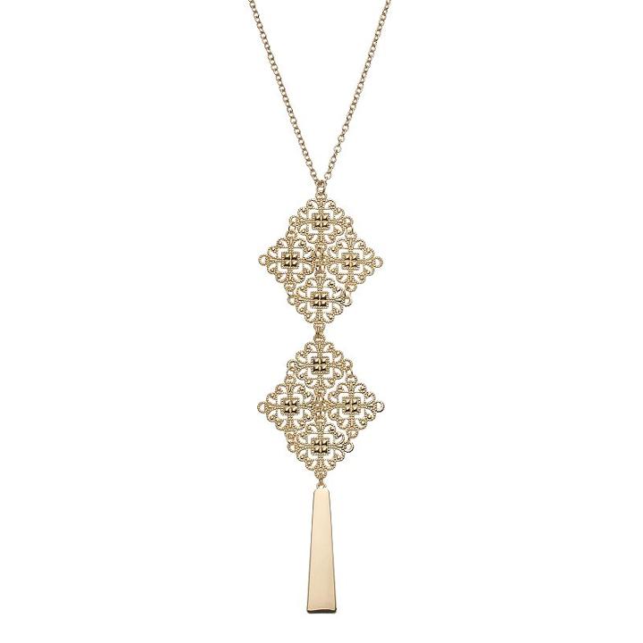 Filigree Bar Pendant Necklace, Women's, Gold