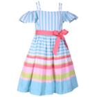 Girls 4-6x Bonnie Jean Striped Linen Dress, Size: 6, Turquoise/blue (turq/aqua)