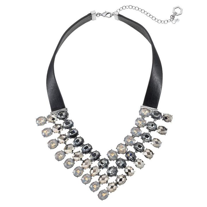 Simply Vera Vera Wang Faux Leather Oval Stone Statement Necklace, Women's, Multicolor