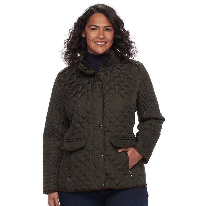 Plus Size Weathercast Quilted Faux-suede Trim Barn Jacket, Women's, Size: 3xl, Green