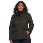 Plus Size Weathercast Quilted Faux-suede Trim Barn Jacket, Women's, Size: 3xl, Green
