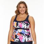 Plus Size Zeroxposur Printed Empire Tankini Top, Women's, Size: 22 W, Blue Other